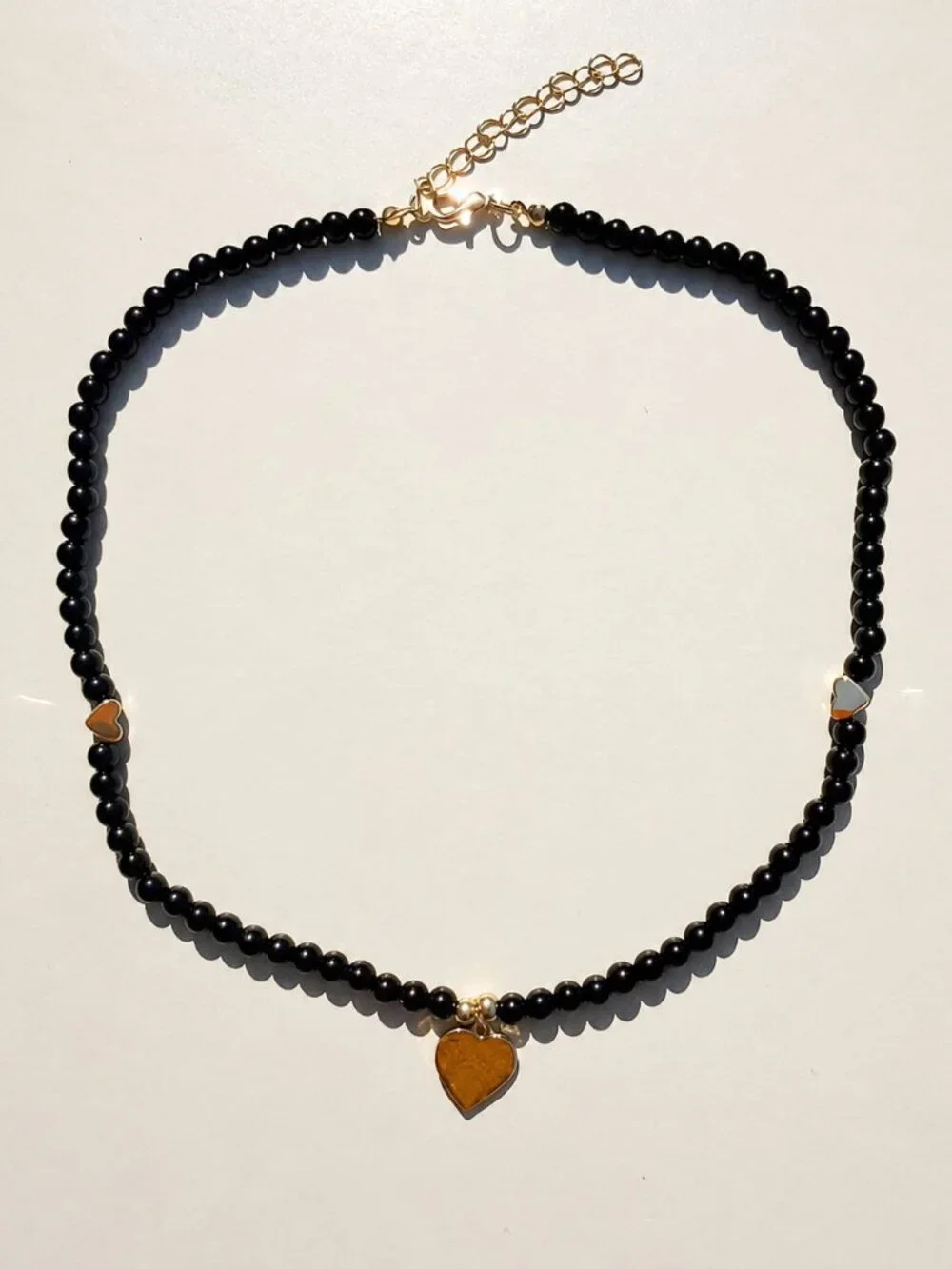 ✨ Black Beaded Gold-Plated Heart Choker Necklace Adjustable